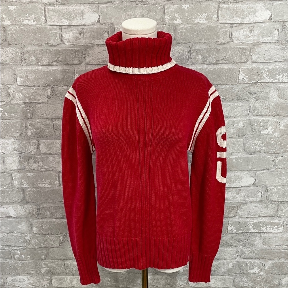 CECIL Red and White Turtleneck Sweater